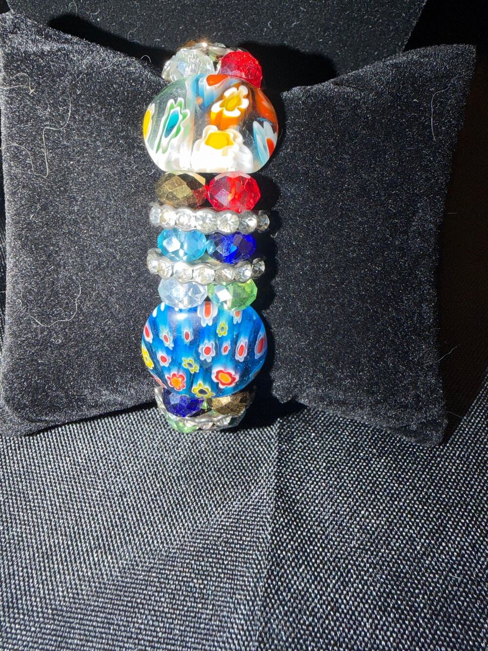 Millefiori glass beads stretch bracelet a traditional floral glasswork technique